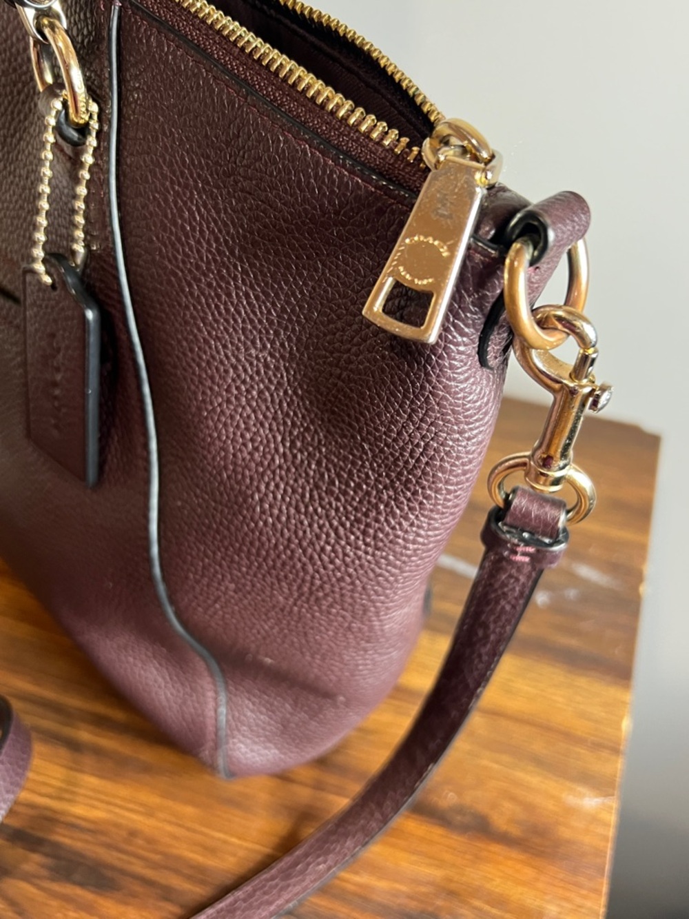 Coach Pebbled Leather Satchel in Deep Plum/Burgundy with Gold Hardware - Picture 7 of 16
